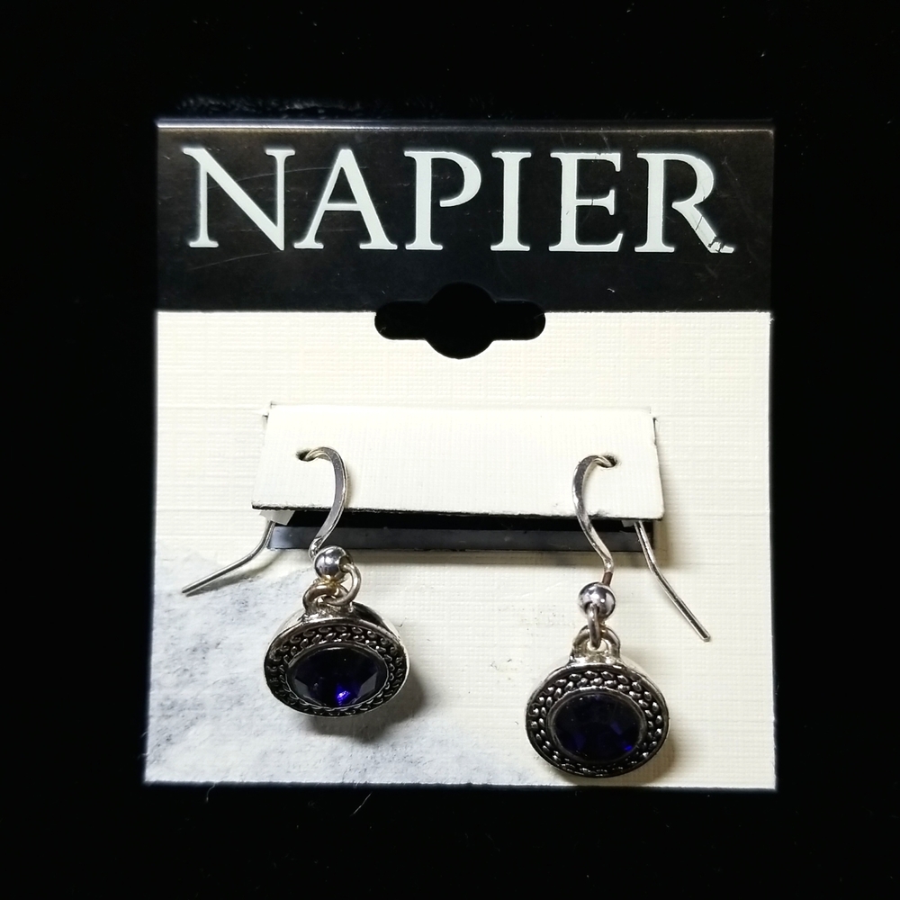 Napier Womens Vintage Silver Faux Blue Sapphire Gemstone Earrings Mom Gift